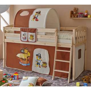 Halbhohes Spielbett im Piraten Design Kiefer Massivholz