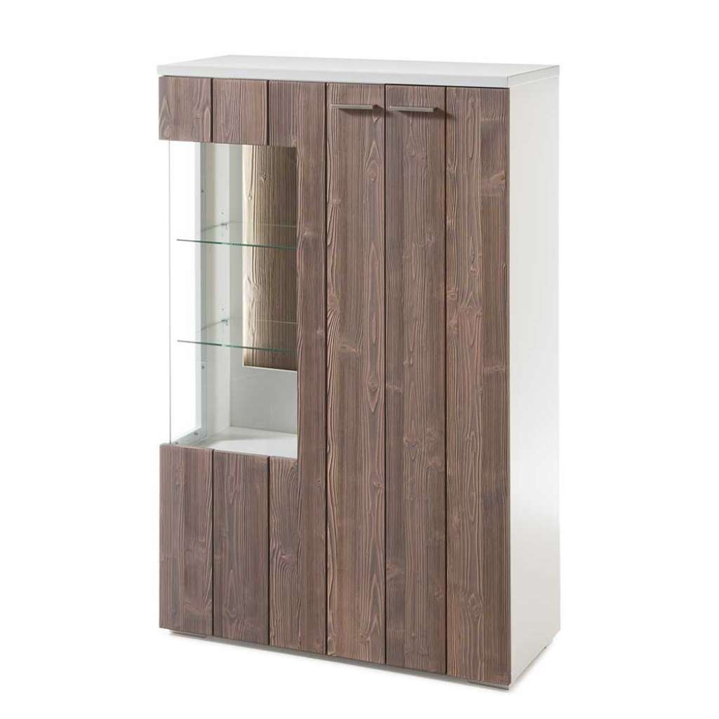 Standvitrine in Weiß und Antikholz Optik furniert modern