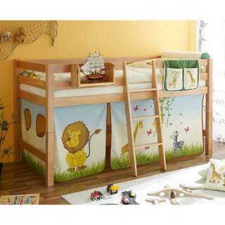 Kinderzimmer Bett mit Vorhang im Zootier Design Buche Massivholz