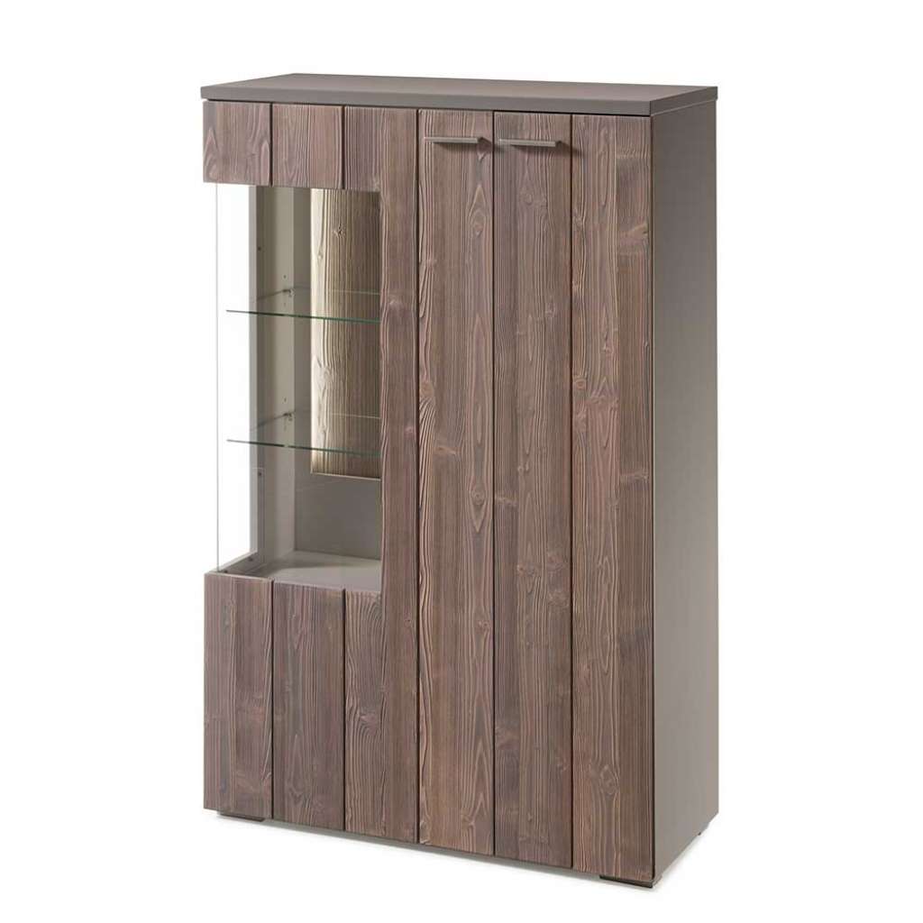 Standvitrine in Dunkelgrau Antikholz Optik 130 cm hoch