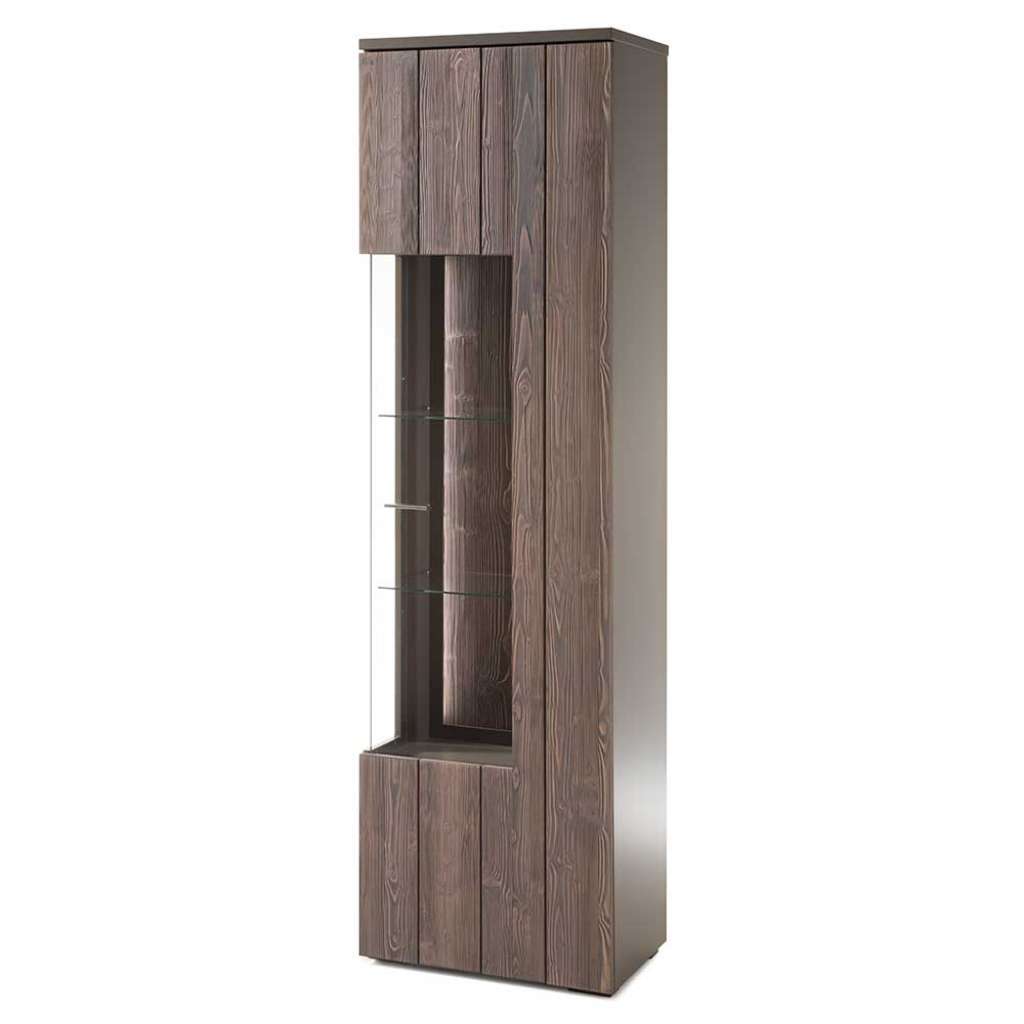 Wohnzimmervitrine in Dunkelgrau Antikholz Optik furniert 60 cm breit