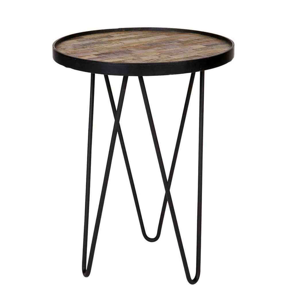 Rundes Beistelltisch Set aus Teak Recyclingholz und Stahl Industriedesign (2-teilig)