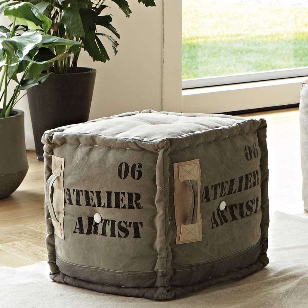 Design Sitzpouf in Grau Webstoff Würfelform