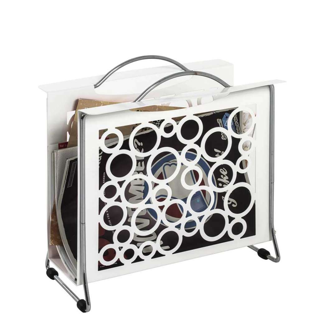 Zeitungssammler in Weiß und Chromfarben Stahl