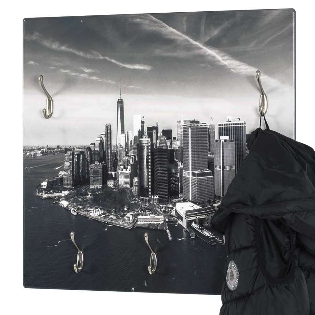 Hängegarderobe mit Skyline Motiv Schwarz und Weiß