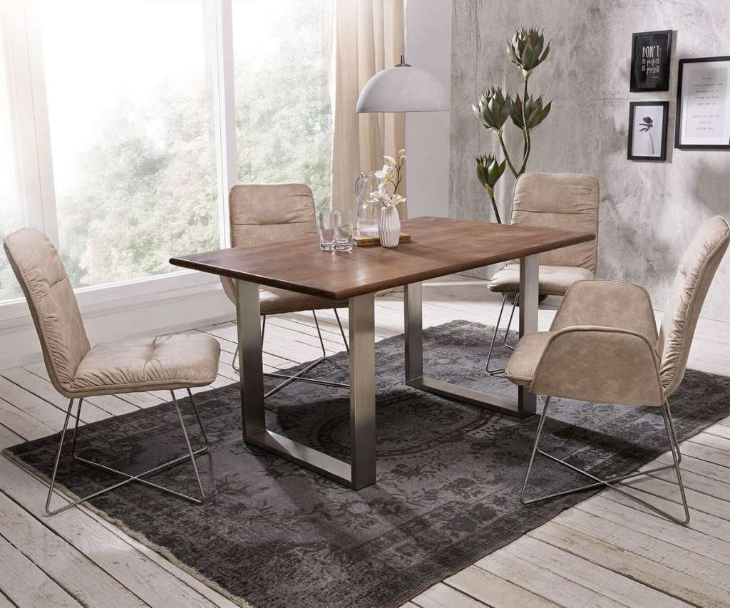 DELIFE Esstisch Curved-Edge 140x90 Akazie Braun Gestell Schmal, Esstische