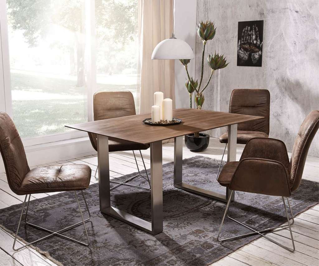 DELIFE Esstisch Swiss-Edge 140x90 Akazie Braun Gestell Schmal, Esstische
