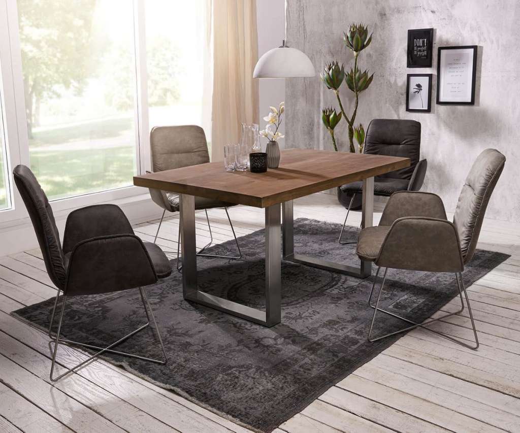 DELIFE Esstisch Classic-Edge 140x90 Akazie Braun Gestell Schmal, Esstische