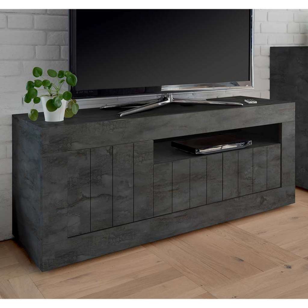 Design TV Board in Dunkelgrau 3-türig