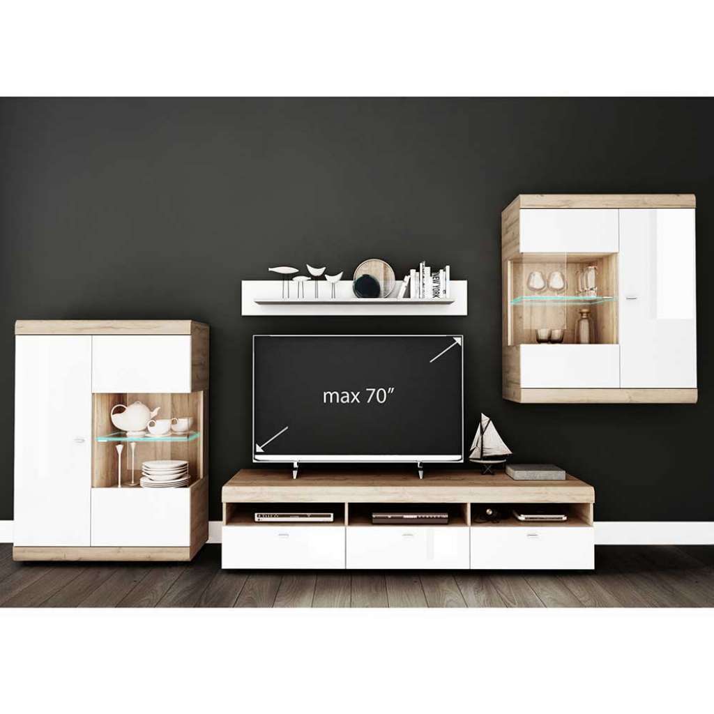Fernsehmöbel in Weiß Hochglanz und Eiche Dekor modern
