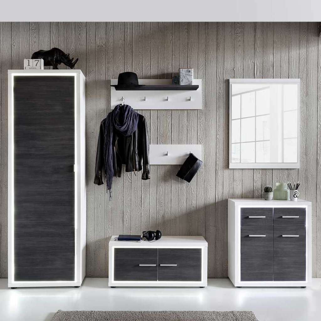Dielenmöbel Set in Weiß und Dunkelgrau modern (6-teilig)