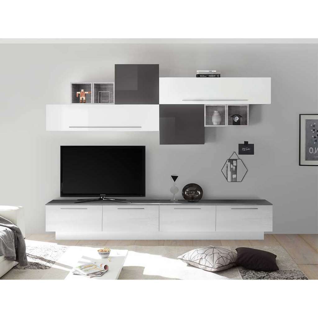 Design Wohnwand in Weiß Hochglanz und Anthrazit modern (10-teilig)