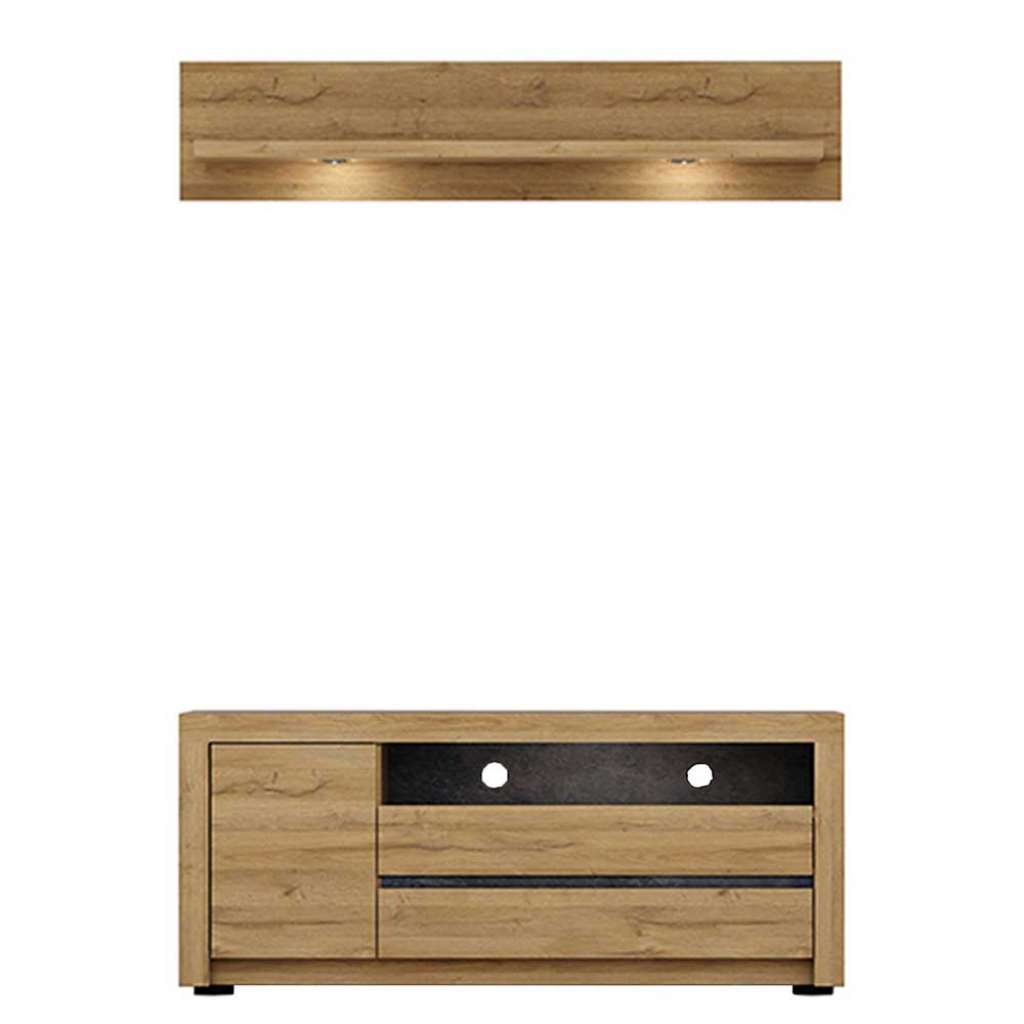 Wohnzimmermöbel in Wildeichefarben und Dunkelgrau modern (2-teilig)