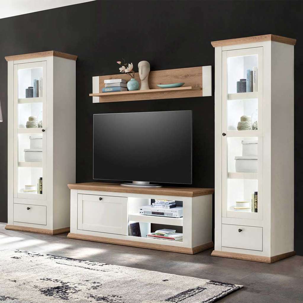 Landhausstil Anbauwand in Weiß und Eichefarben (4-teilig)