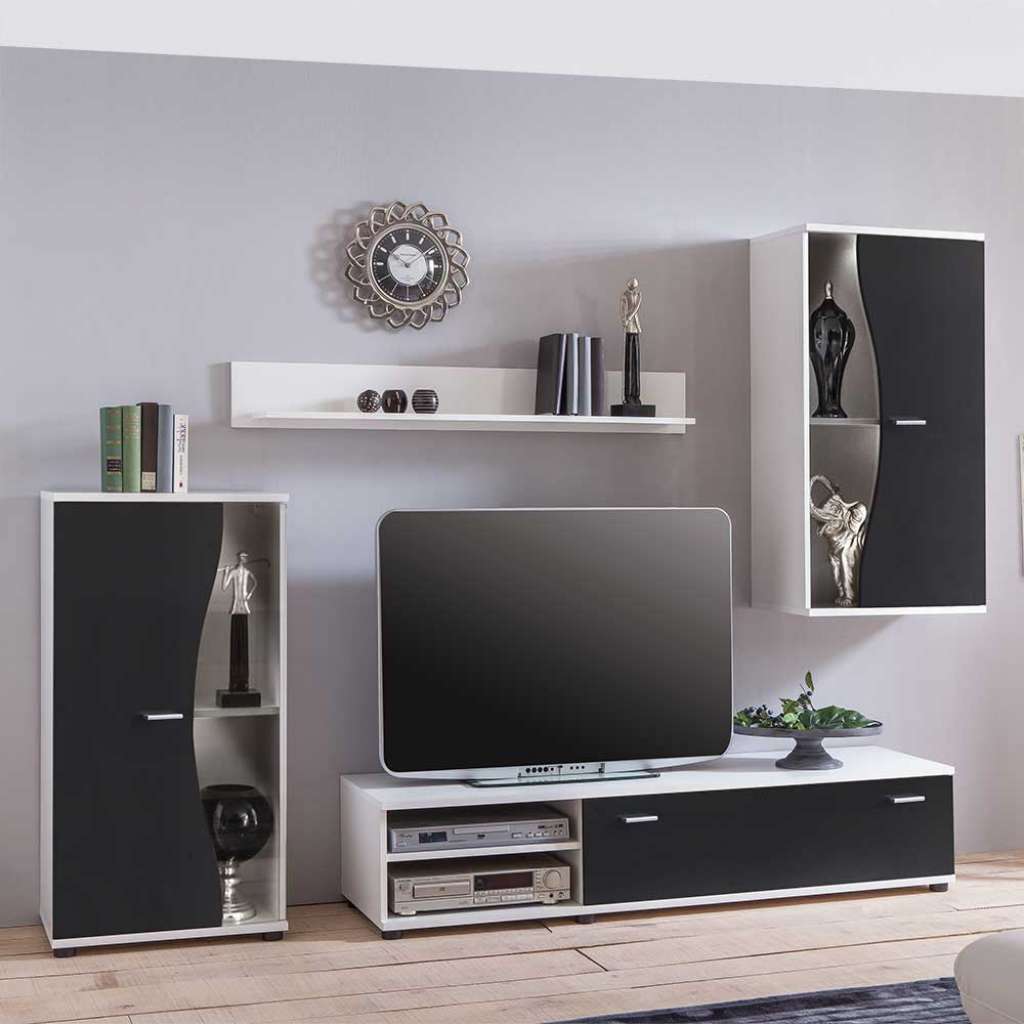 Anbauwand in Schwarz und Weiß modern (4-teilig)