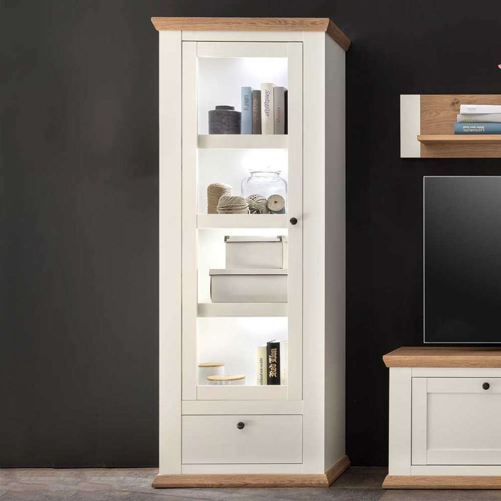 Wohnwand Vitrine im Landhausstil Weiß und Eichefarben