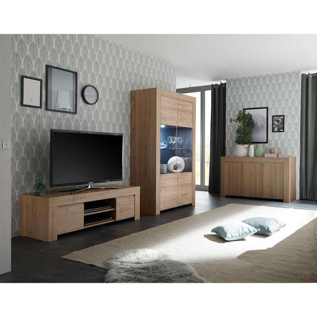 Wohnwand in Eichefarben und Anthrazit modern (3-teilig)