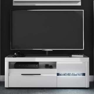 TV Lowboard in Weiß Hochglanz LED Beleuchtung