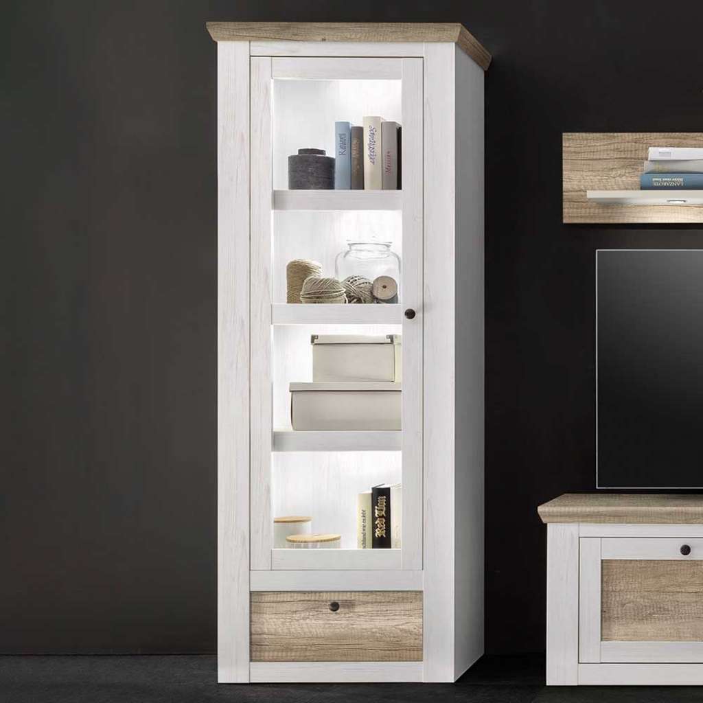 Vitrine in Weiß und Eichefarben Landhausstil