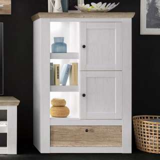 Highboard in Eichefarben und Weiß Landhausstil