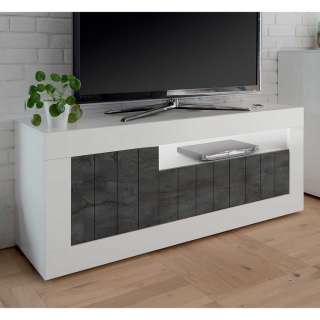 TV Lowboard in dunkel Grau Weiß Hochglanz