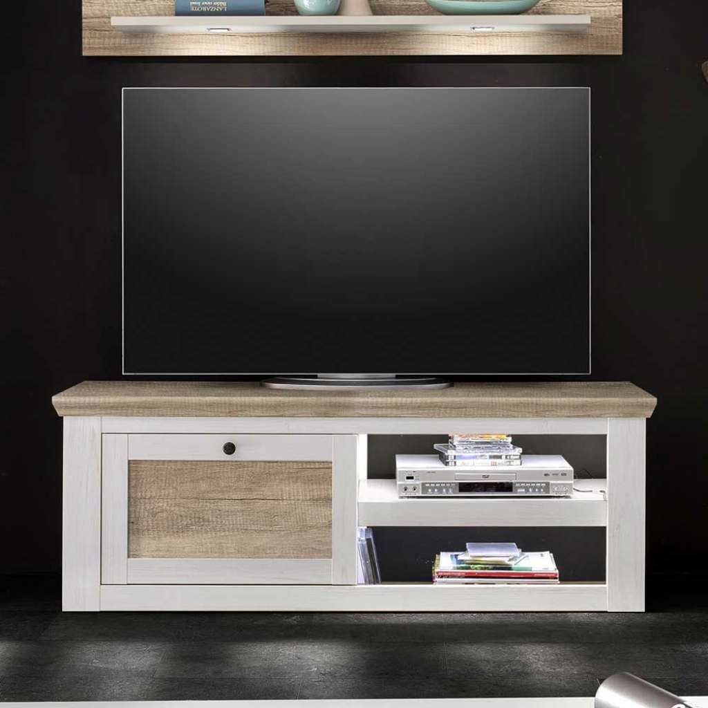 TV Lowboard in Eichefarben und Weiß 150 cm breit