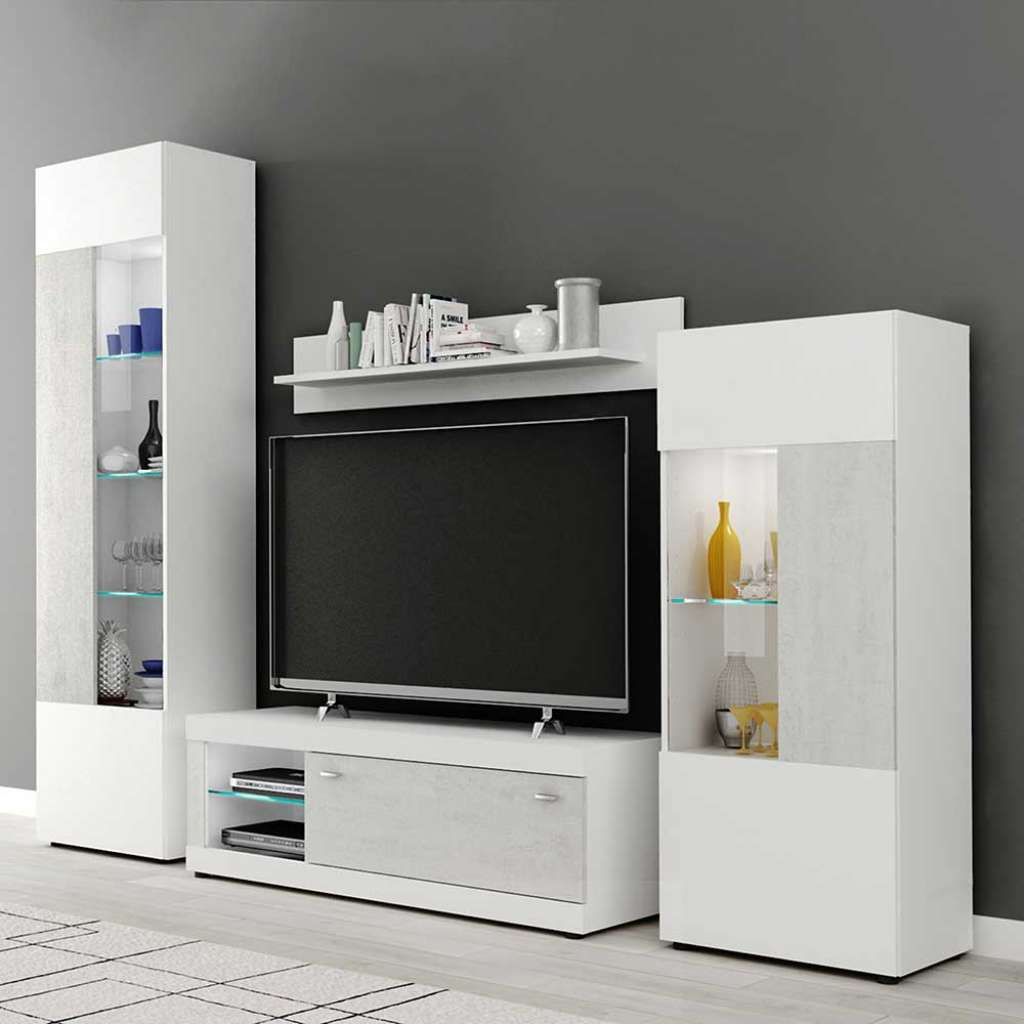 Hochglanz Anbauwand in Weiß modern (4-teilig)