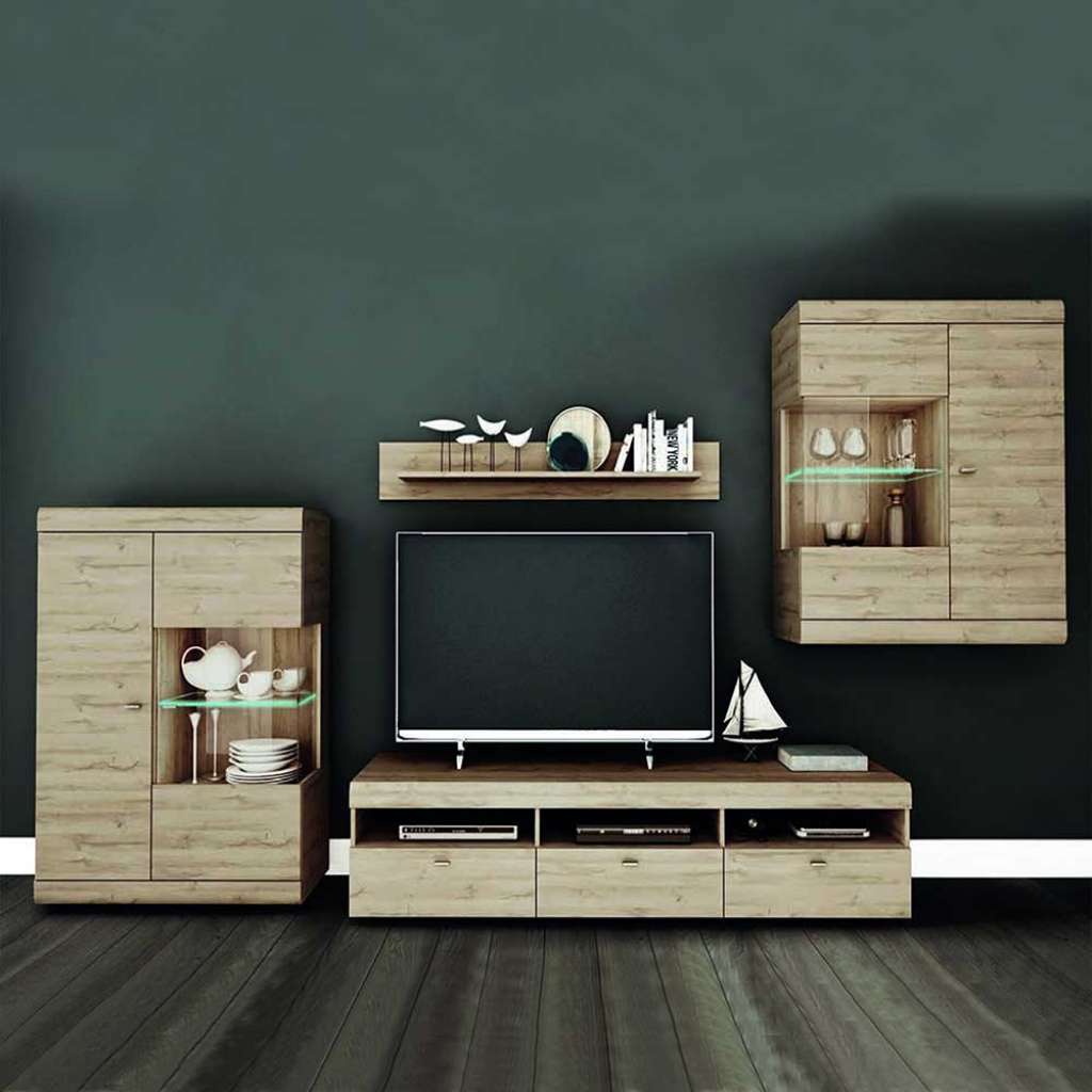 Wohnzimmer Schrankwand in Wildeichefarben modern (4-teilig)