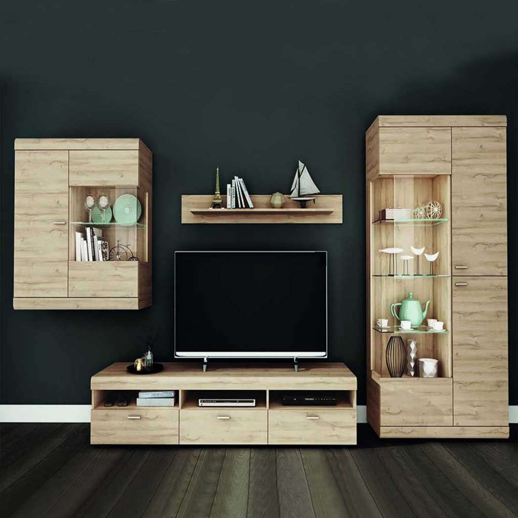 Wohnwand in Wildeichefarben modern (4-teilig)