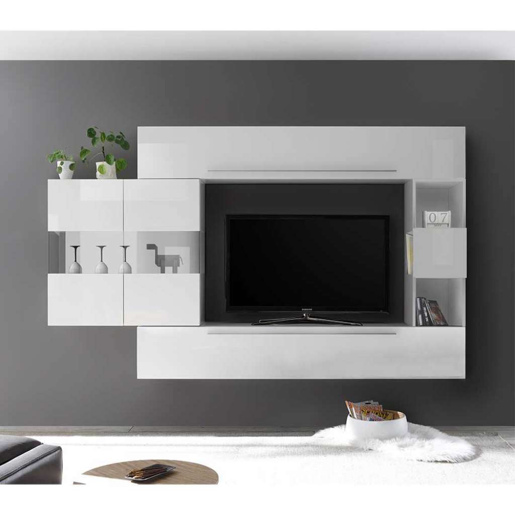 Moderne Wohnwand in Weiß hängend (4-teilig)