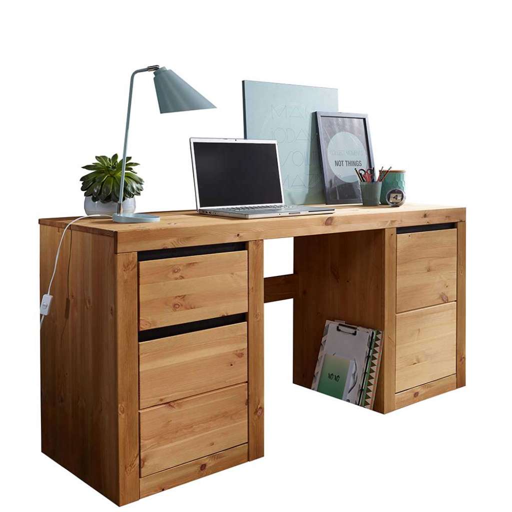 Massivholz Schreibtisch in Eichefarben Kiefer gebeizt und geölt