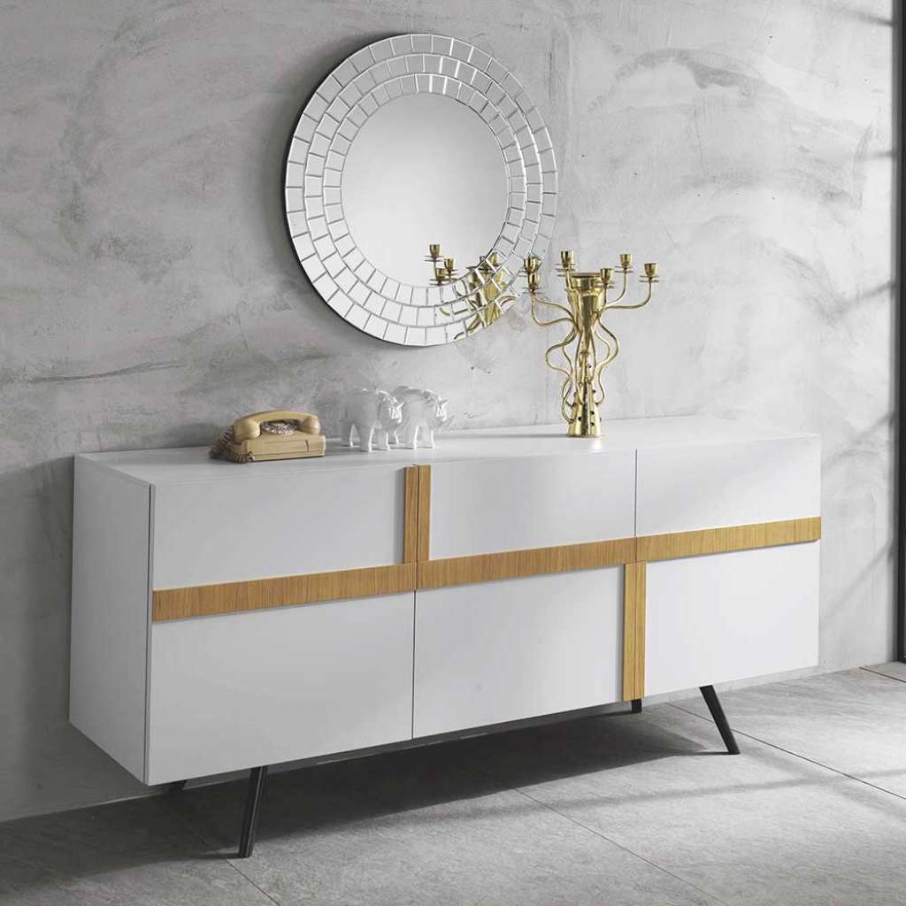 Sideboard in Weiß Hochglanz mit Eiche furniert