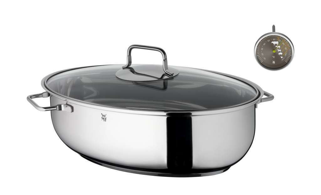WMF Bräter mit Glasdeckel ¦ silber ¦ Edelstahl ¦ Maße (cm): B: 28,5 H: 18 Töpfe & Pfannen & Zubehör > Töpfe > Bräter - Höffner