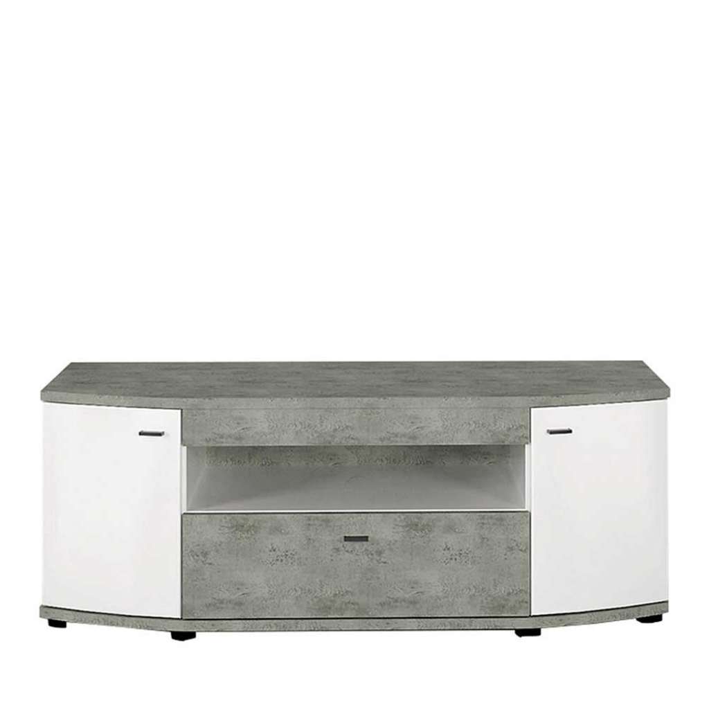 TV Tisch in Weiß Hochglanz und Beton Grau 130 cm breit