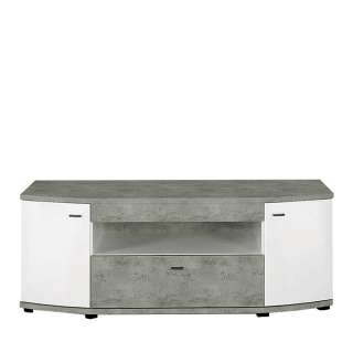 TV Tisch in Weiß Hochglanz und Beton Grau 130 cm breit