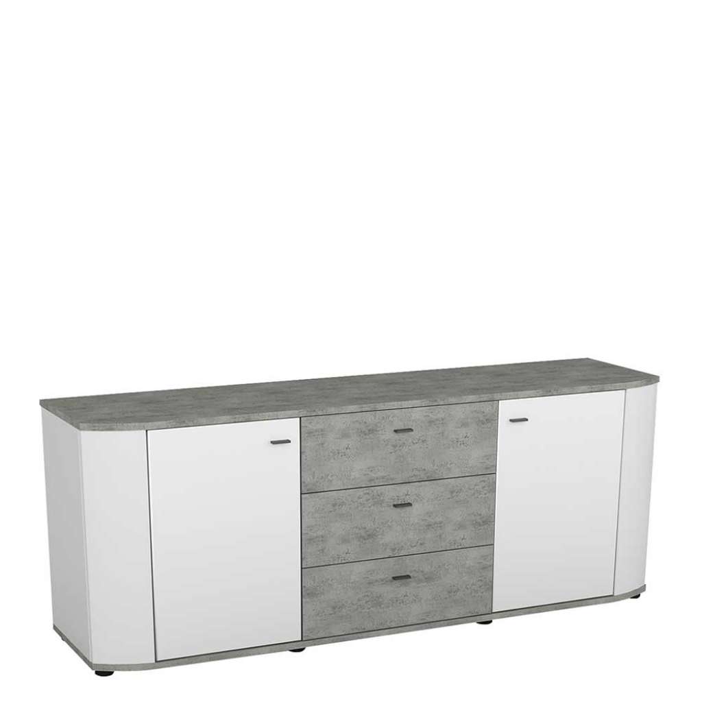 Wohnzimmer Sideboard in Beton Grau Weiß Hochglanz