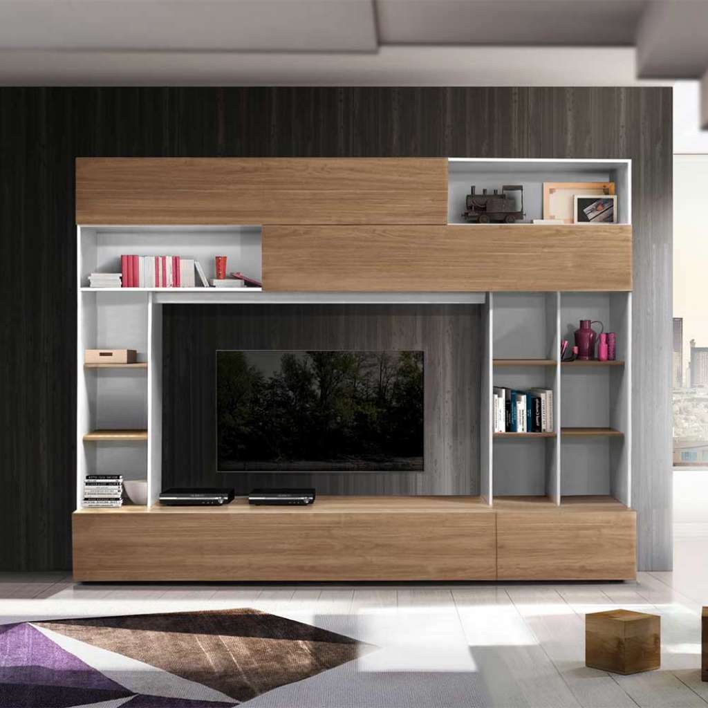 Fernsehwand in Nussbaumfarben und Weiß modern