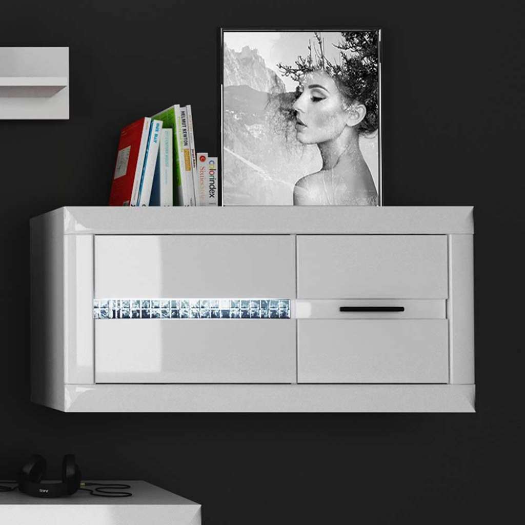 Wohnzimmer Hängeschrank in Weiß Hochglanz und Mosaikstein Optik 1-türig