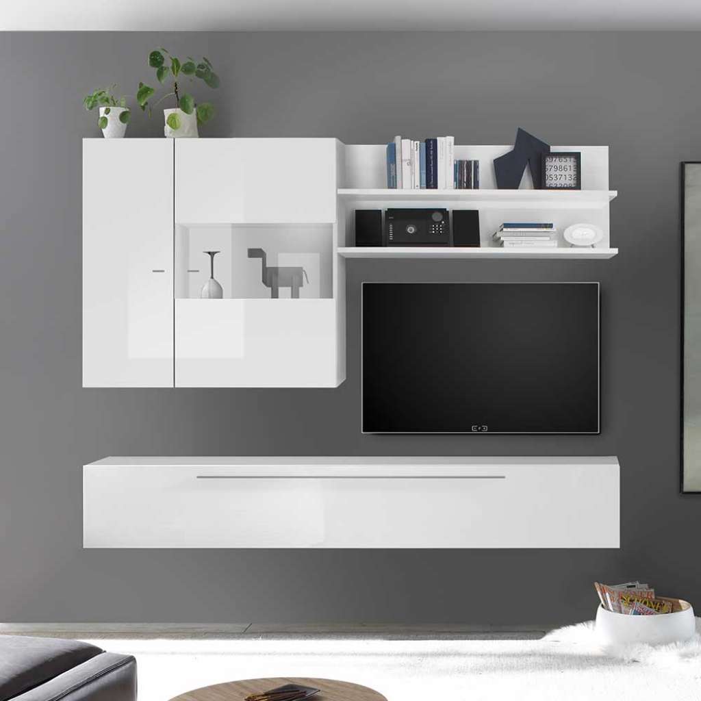 Hochglanz Anbauwand in Weiß 210 cm breit (3-teilig)