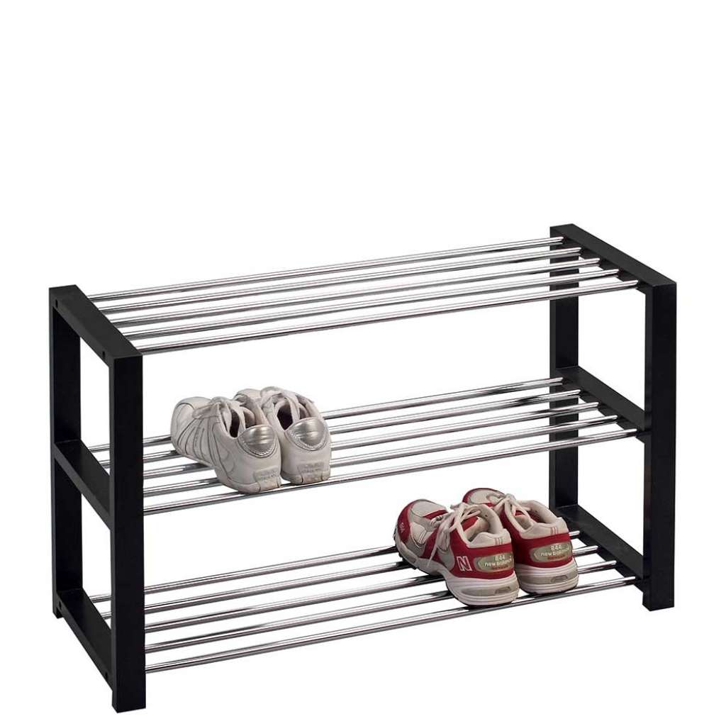 Regal für Schuhe Schwarz und Chromfarben