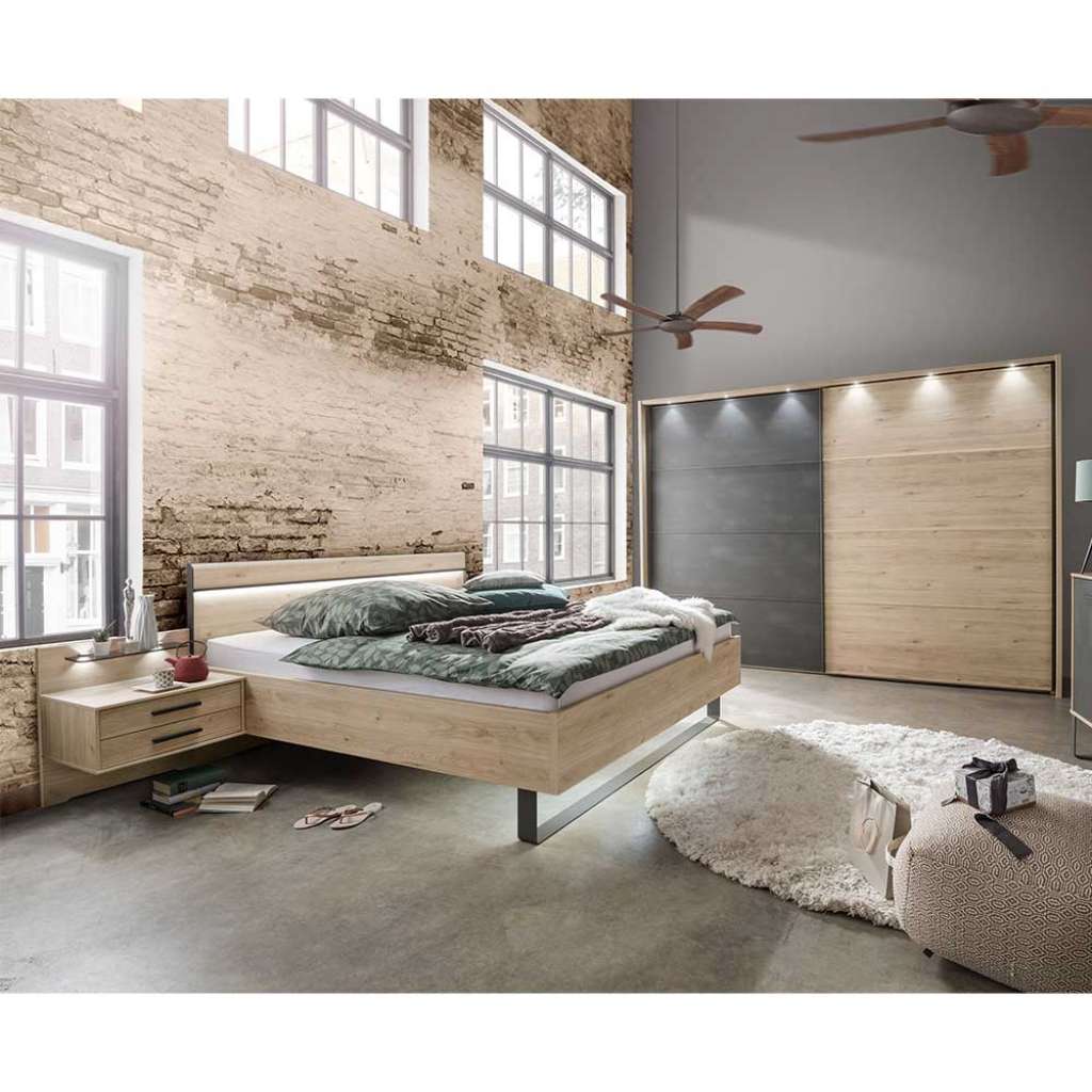 Schlafzimmer in Eichefarben und Dunkelgrau Doppelbett (4-teilig)