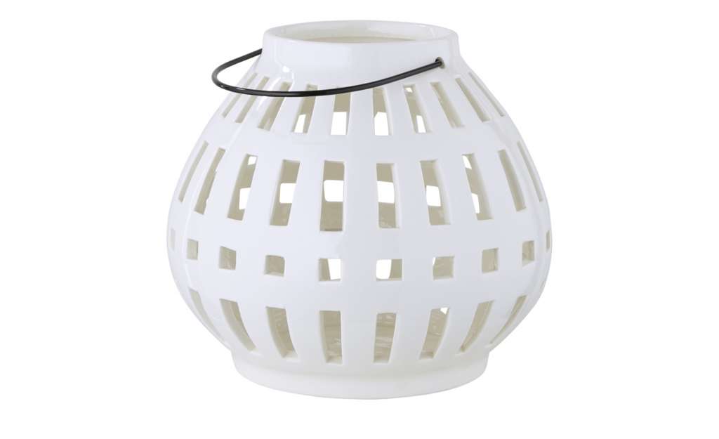Windlicht mit Henkel ¦ weiß ¦ Porzellan, Metall ¦ Maße (cm): H: 17 Ø: [18.8] Dekoration > Laternen & Windlichter - Höffner
