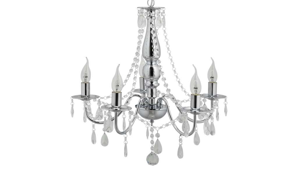 HOME STORY Kronleuchter, 5-flammig, mit Glasbehang ¦ silber ¦ Maße (cm): H: 140 Ø: [53.0] Lampen & Leuchten > Innenleuchten > Kronleuchter - Höffner