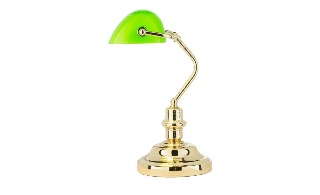 KHG Banker-Lampe messing mit grünem Schirm ¦ gold ¦ Maße (cm): B: 27 H: 38 Lampen & Leuchten > Innenleuchten > Tischlampen - Höffner