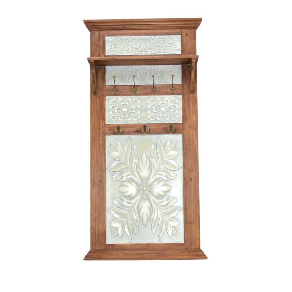 Vintage Hängegarderobe in Braun und Grün Blumen Mustern