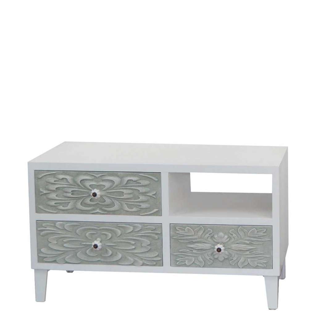Design Kommode in Weiß und Grün Blumenmustern