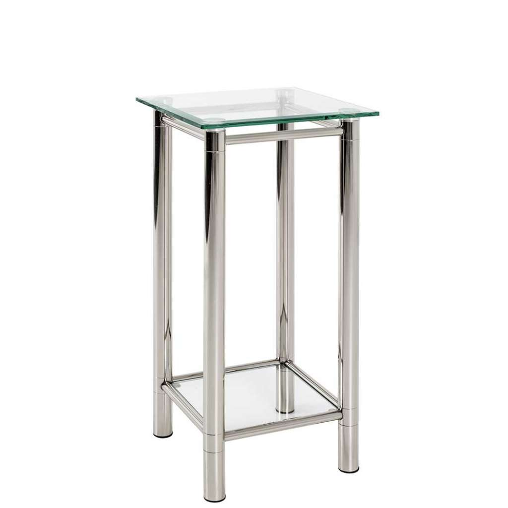 Pflanzensäule mit Klarglasplatte verchromtem Metallgestell