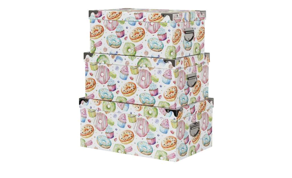 Aufbewahrungsboxen, 3er Set   Donut ¦ mehrfarbig ¦ Papier, Metall ¦ Maße (cm): B: 42,5 H: 29 T: 19 Regale > Regal-Aufbewahrungsboxen - Höffner