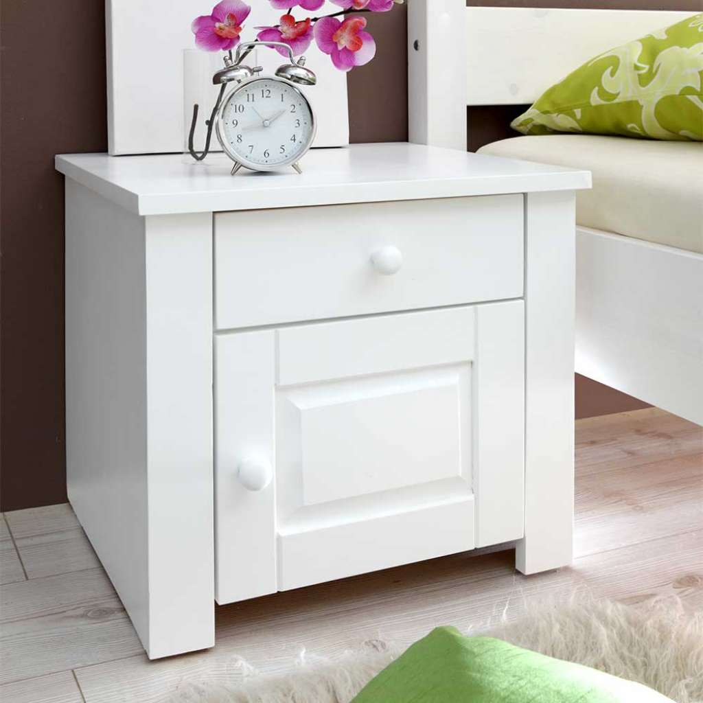 Nachtschrank in Weiß Kiefer Massivholz