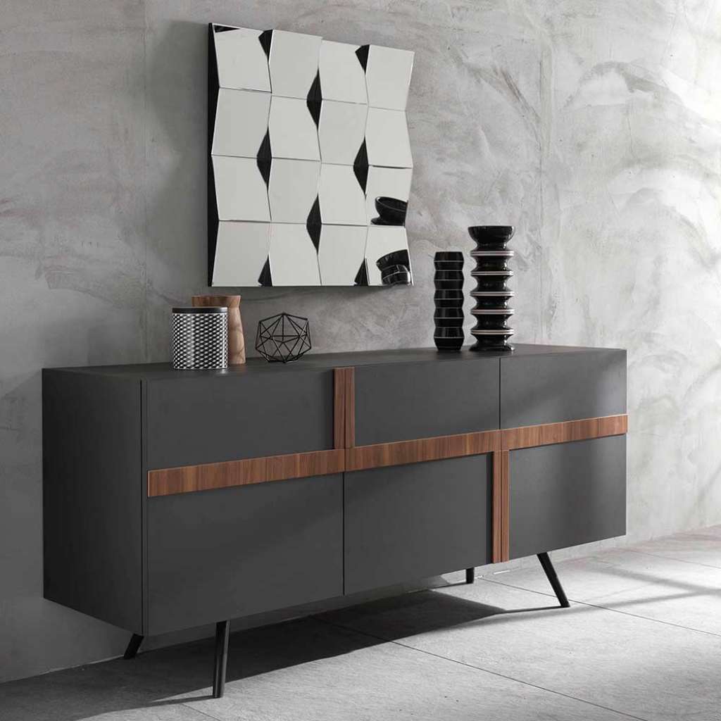 Sideboard in Anthrazit und Nussbaumfarben modern